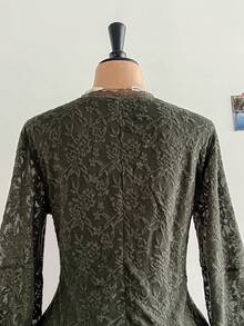 Soleia 女式加大码度假春装方领白色蕾丝花边荷叶边袖 A 字迷你连衣裙 - 軍綠色 - 查看 7