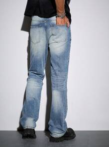 ROMWE MEN Street Life Men's Street Life Stacked Diamond Embellished Flared Jeans