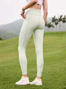 SHEIN Minimalist Solid Color Criss-Cross Waist Sports Leggings - Baby Blue - View 2