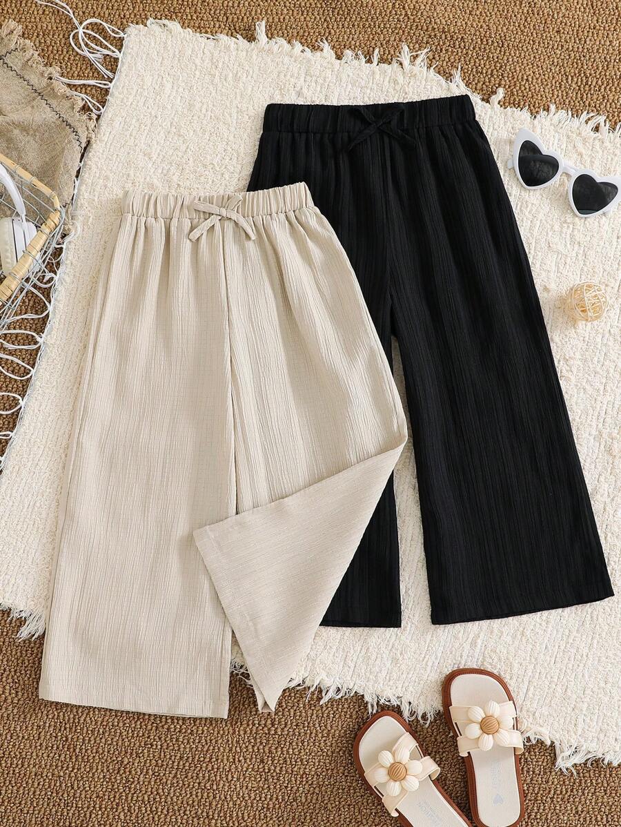 LMoss Kids 2pcs Young Girl Woven Solid Color Loose Casual Pants Set Chic Outfits For Autumn/Winter Fall - Multicolor - View 1