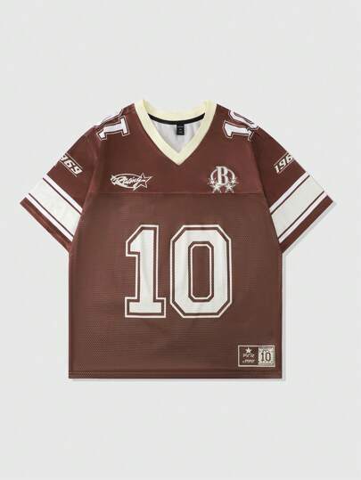 Street Life Men's Sports Jersey Short Sleeve T-Shirt, Number Mesh Fabric Patchwork, Summer