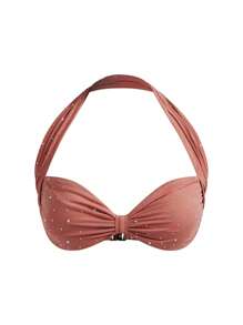 MOTF PREMIUM RHINESTONE GATHERED BIKINI TOP FOR SUMMER BEACH VACATION - Beige - View 1