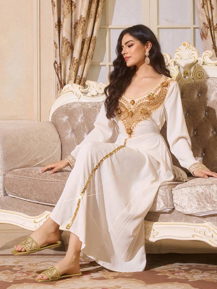 CUCCOO TILAWA Women's Fashion Square Toe Casual Slip On Gold Woven Flat Sandals, Comfortable Outdoor Ladies Slippers