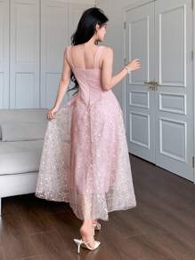 DAZY Vestido sin mangas con parches de lentejuelas para mujer, vestido de gala de lujo