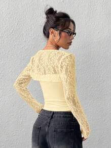 SHEIN EZwear Women's White Lace Shrug Thin Fitted Summer Cardigan - Yellow - View 2