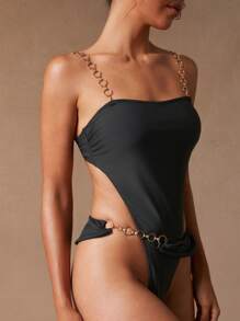 SHEIN Unity 1pc Women's Backless One-Piece Swimsuit, Sexy Beach For Summer - Black - View 4