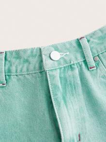 SHEIN Women's Solid Color Pocketed Casual Versatile Wide Leg Jeans - Green - View 3