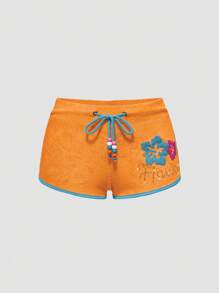 ROMWE Avant Gyaru Hawaii Beach Resort 可爱芙蓉和海豚印花女士运动短裤