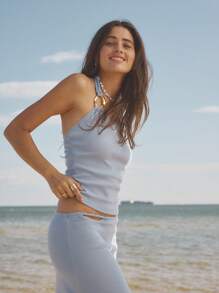 Aralina 女式夏季度假纯色金属装饰吊带背心