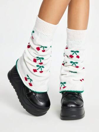 Kawaii 1 Paar süße Kawaii kleine Kirsche Muster weiße Glockenform Beinwärmer