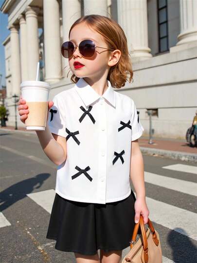 2件套年轻女孩梭织纯色休闲衬衫和修身休闲裙套装