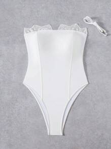 Bonvoyette Bộ đồ bơi một mảnh thanh lịch dành cho nữ có dây đeo vai bằng ren có thể tháo rời - trắng - Xem 4