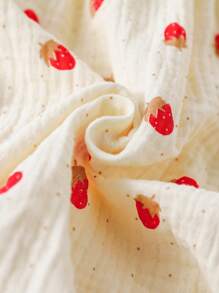 女婴草莓图案翻领短袖连体衣，夏季