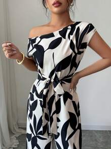 Elenzga 女士优雅假日修身印花夏季连体衣