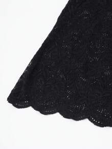 Allurite Top style licou élégant à col ajouré en couleur unie avec patchs en dentelle noire pour l'été - Noir - Voir 6