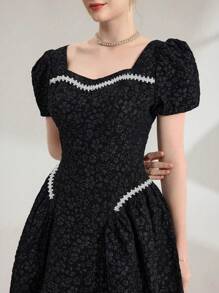 Poshira Damen elegantes jacquard Kurzes Kleid mit Strass Dekor, Sommer - Schwarz - Übersicht 5