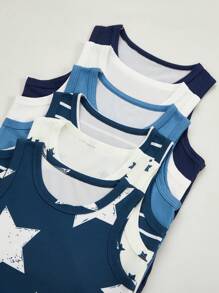 6件套男童基础款星条印花棉质汗衫，简约纯色，穿着舒适。简约设计，易于搭配，针织面料弹力透气，可机洗，穿着舒适，易于护理（6件套出售）