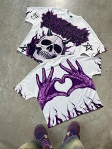 PAVTROS 男士夏季时尚骷髅字母印花T恤 - 白色 - 查看 8