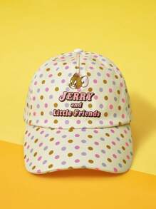 TOM & JERRY X SHEIN Mũ bóng chày chấm bi in chữ và hoạt hình có thể điều chỉnh - trắng - Xem 1