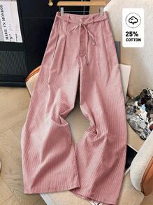 Chiquease Women's Casual Blue Striped Bamboo Knot Design Wide Leg Pants, Spring/Summer