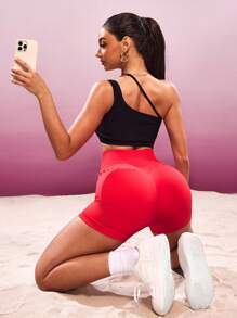 Slayform Slayform Shorts deportivos de mujer de talle alto con corte láser, verano - Rosa Fucsia - Ver 4