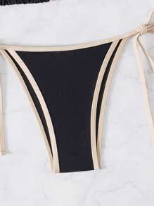 Swim Basics 女士性感对比色可捆绑比基尼上衣和内裤套装 - 黑色 - 查看 3