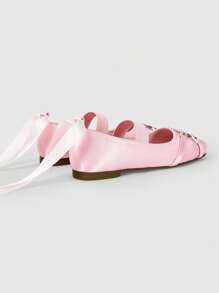ROMWE Kawaii Balerini eleganți și la modă pentru femei, cu vârf pătrat și cataramă, stil punk dulce, versatili pentru petrecere, purtare zilnică, rochie de seară, roz - Roz - Vizualizare 3