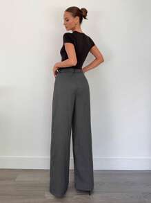 Siren Gaze Pantalón recto gris para mujer, ropa de negocios/trabajo para el verano - Gris - Ver 2