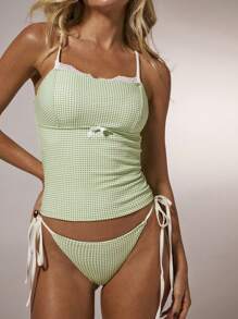 SHEIN Forever 21 女士海滩泳衣 女式全覆盖夏季套装 端庄泳装 两件套 绿色 - 綠色 - 查看 4