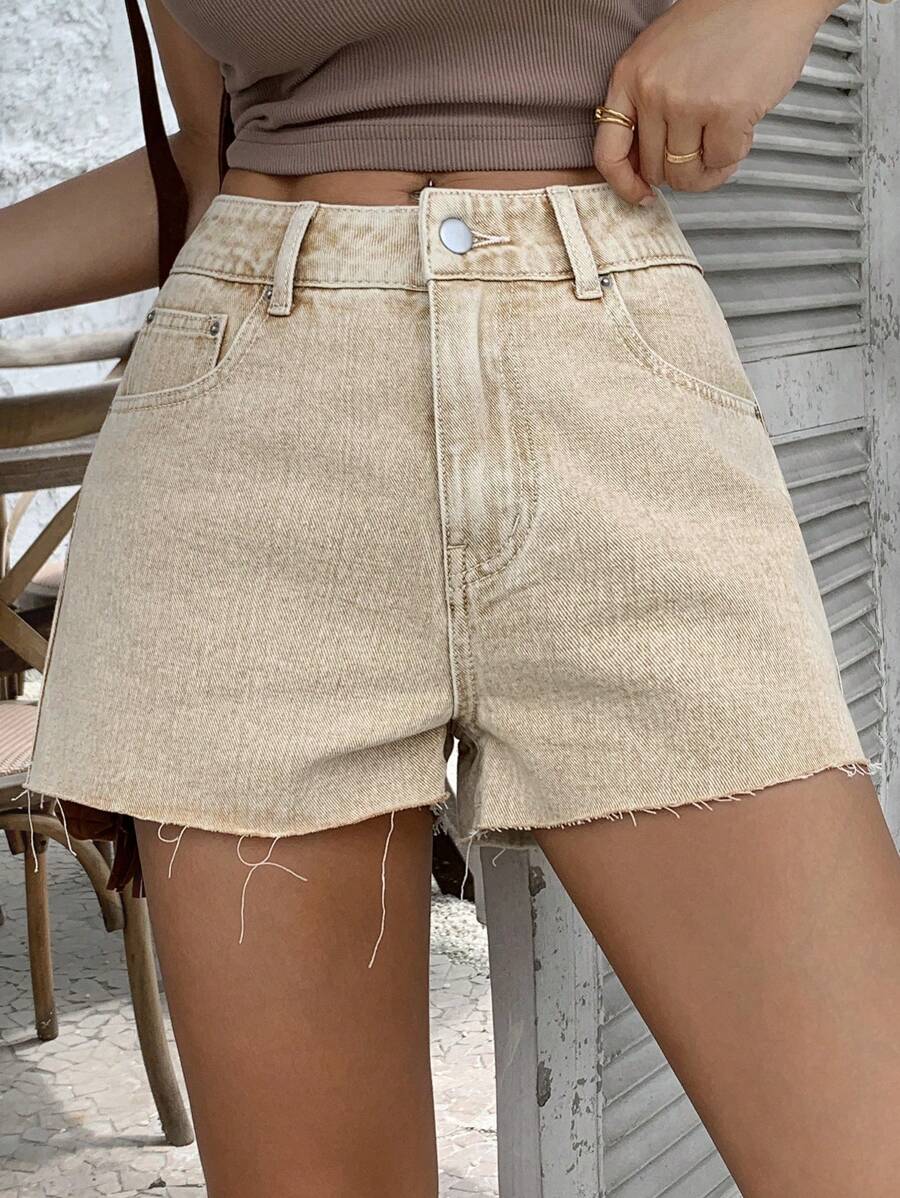 DAZY Women's Casual Distressed Denim Shorts Jorts - Khaki - View 1