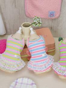 PETSIN Pink Summer Pet Dress With English Letter, Flower Hem Design, Breathable Mesh Fabric, Suitable For Cats & Dogs, Spring/Summer - Pink - View 5