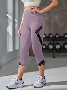 POWERISTA Powerista Kontrastfarbige 3/4 Leggings mit hoher Taille und enger Passform, geeignet für Yoga & Aktivmode, Sommer