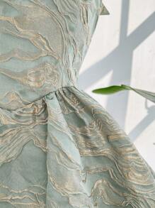 Chiquease Vestido elegante sin mangas de jacquard con nudo en la espalda para el verano - Verde - Ver 4