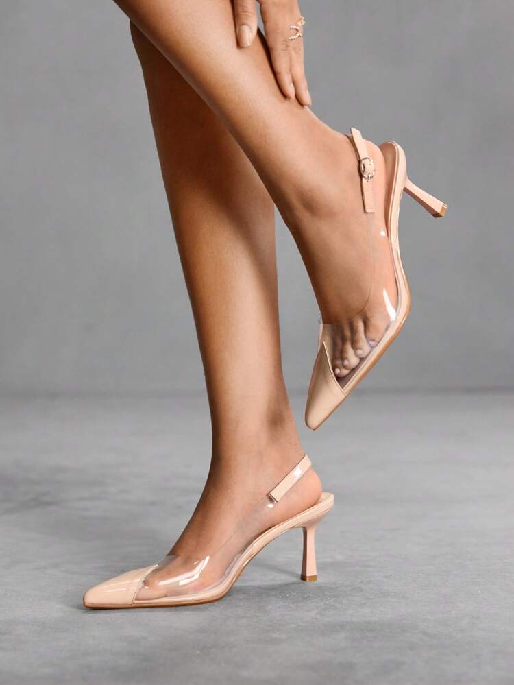 CUCCOO SZL Pointed Toe Stiletto High Heel Women Shoes, Sexy & Fashion Party/Date Wear, Black Heart-Shaped Pointed Toe Transparent TPU High Heels