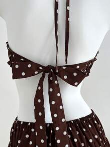 Elamini 波尔卡圆点吊带比基尼上衣和短裤 - 咖啡棕 - 查看 3