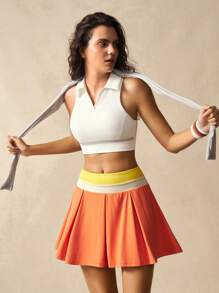 VARSIVA Women's Casual Contrast Color Waistband Tennis Sports Skirt Shorts - Multicolor - View 6