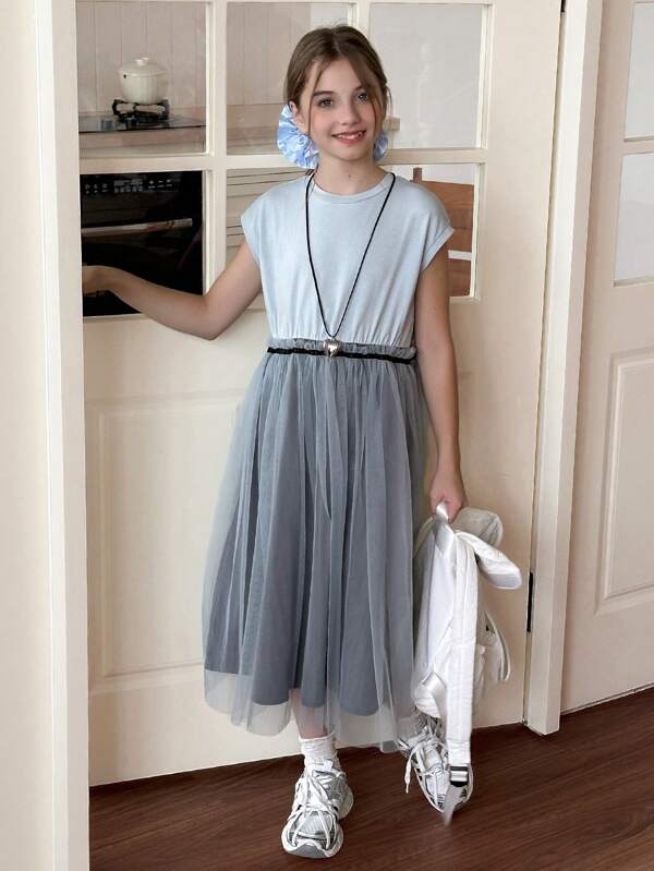 DAZY Tween Girls Sleeveless Color Block Mesh Splice A-Line Dress,Girls Summer Outfits,Back To School Clothes