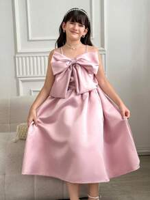 SHEIN 2pcs/Set Tween Girls Elegant Camisole With Bow Accent Top And Skirt Set, Suitable For Party, Events And Daily Wear - Pink - View 4