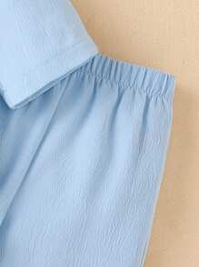 2pcs Baby Boy Spring/Summer Cute Polo Collar Button-Up Shirt Top And Long Pants Set, Casual Daily Outfit, Mommy And Me Matching (3 Sets Sold Separately) - Blue - View 4