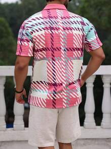 Manfinity Homme Camisa polo de hombre de verano casual con estampado de pata de gallo - Rosa - Ver 2