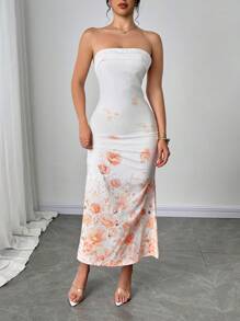 Firerie Ladies New Floral Print Backless Strapless Dress, Suitable For Beach Trips, Outings, Daily Casual Outings, Beach Vacations, Garden Parties/Tea Parties And Other Occasions/Pride Outfits Women/Acation Outfits Woman/Birthday Dress/Teacher Outfits For Women - Multicolor - View 5