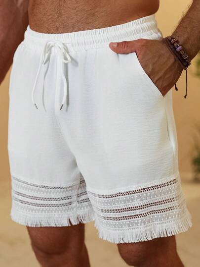 VENTUSAIL Men's Summer Vacation Style Tassel Mesh Drawstring Waist Shorts, Drawstring Waist Shorts Casual