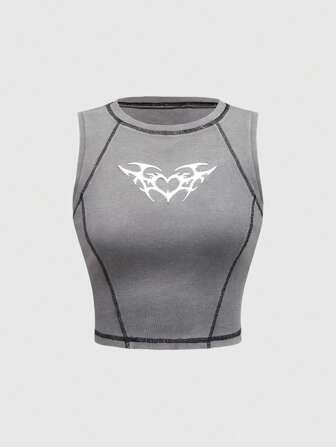 Grunge Punk Punk Street Style Kontrast Farbige Metall Grafik Vintage Waschung Stoff Damen Tank Top