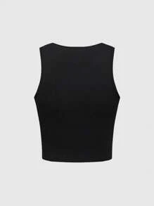 ROMWE Kawaii Subcultural Casual Emoticon Printed Women Fitted Camisole, Versatile - Black - View 4
