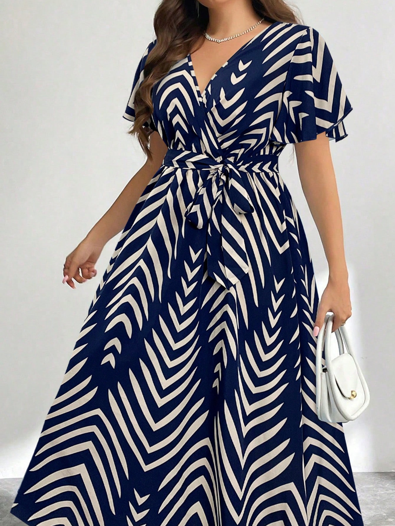 Firerie فستان متوسط الطول قابل للربط عند الخصر ذو...