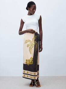 Maija Falda con estampado floral y efecto cruzado con cintura de lazo, de uso casual y para vacaciones, para mujer