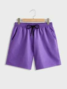 Manfinity Homme 男士夏季休闲圆领短袖字母印花T恤和紫色抽绳腰短裤套装