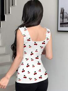 Modelyn Top de tirantes sin espalda con estampado de cerezas frutales de moda para mujer en verano