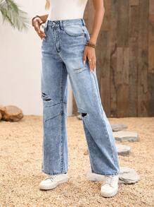 Breezaya Women Washed Distressed Denim Jeans - Blue - View 4