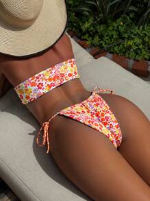 SHEIN Swim Ensemble bikini sexy 2 pièces en tissu double à la mode, tenue de plage d'été - Multicolore - Voir 6